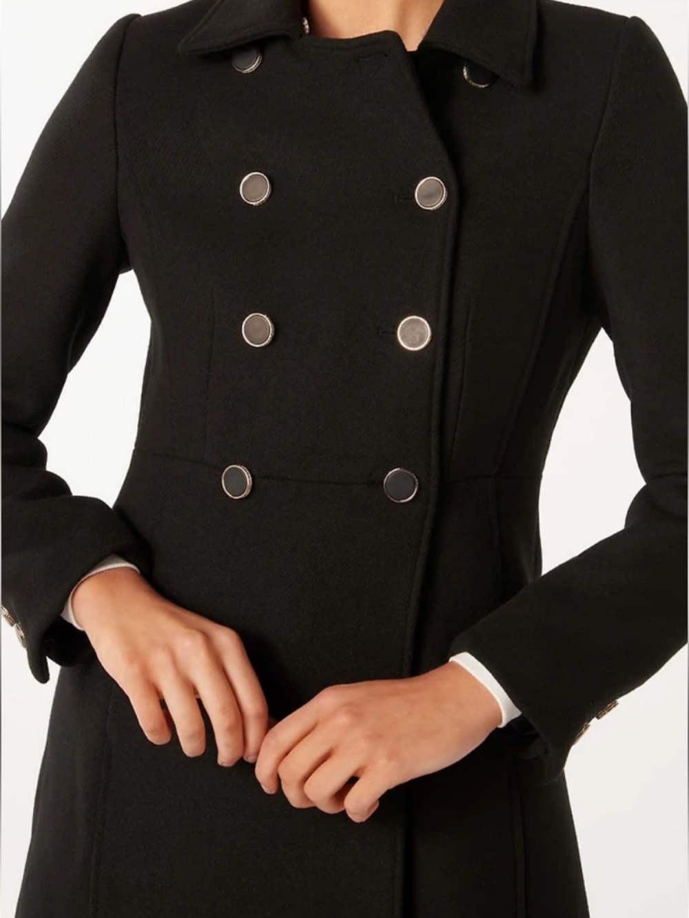 Tahari women’s double-breasted black wool Blend walker coat Army style size L